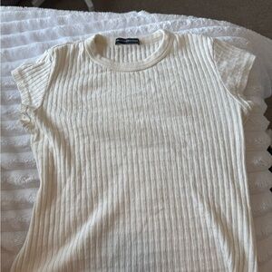 Brandy Melville Ivory Ribbed Tee